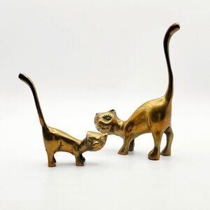 Vtg MCM Solid Brass Ring Holder Cats 2pcs | A Pair of Cat Figurines Dresser Top